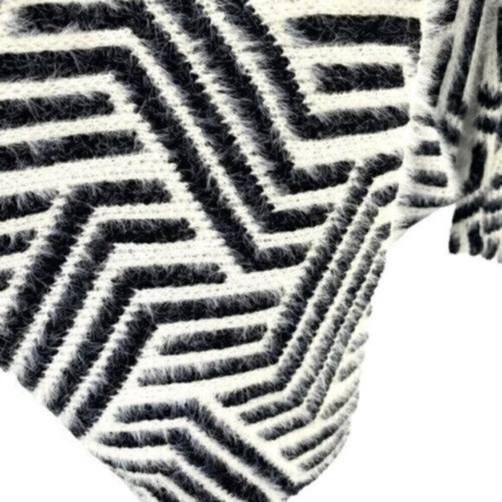 Sioni Anthropologie Women's Long Fuzzy Geometric Cardigan Sweater - Picture 9 of 10